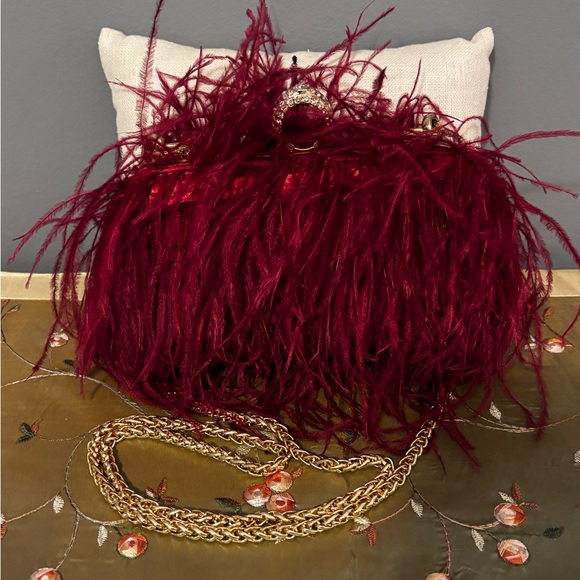 Handbags - Red Harlow Feather Evening Bag